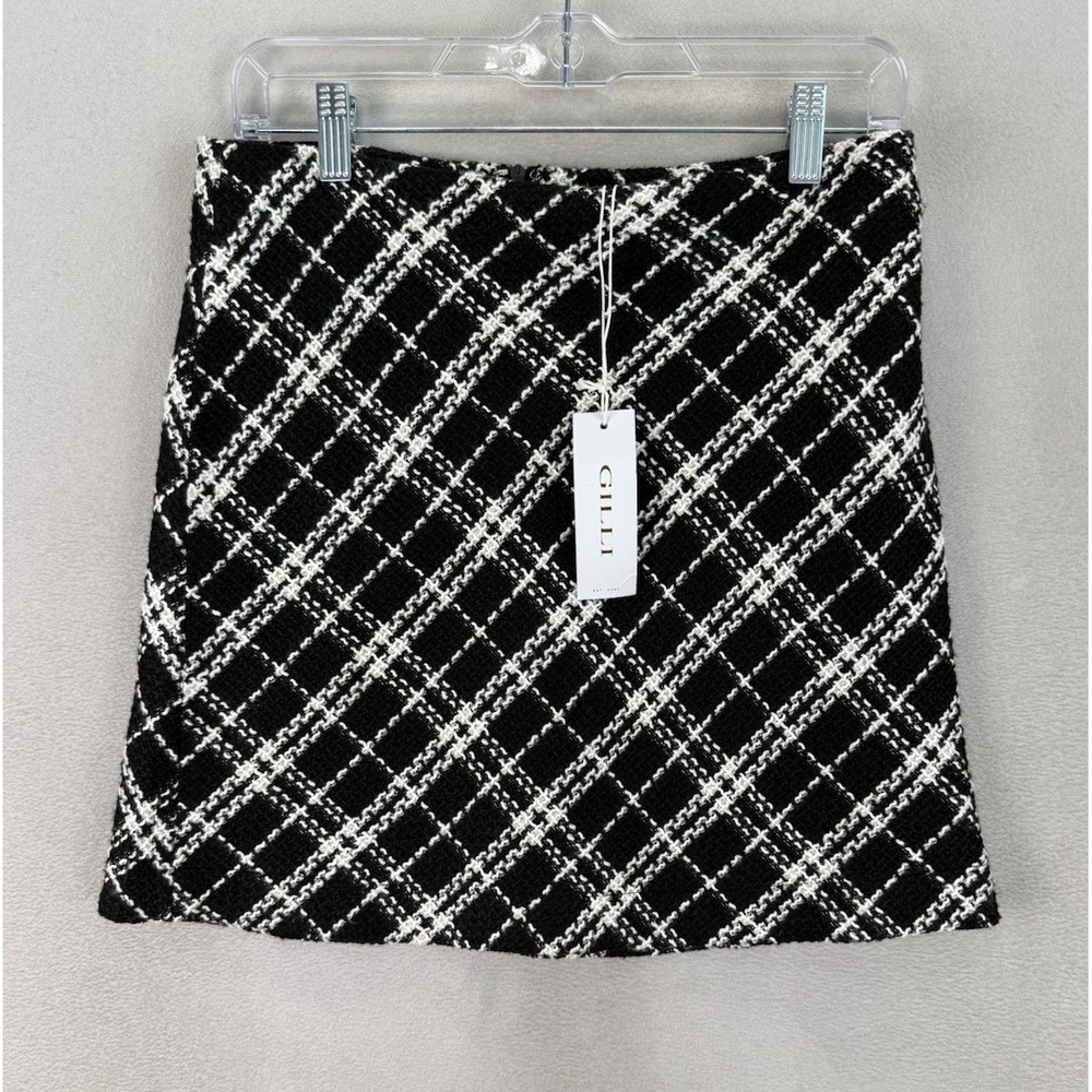 Gilli Women's Size Medium Black & White‎ Tweed Zip Back Mini Skirt NWT